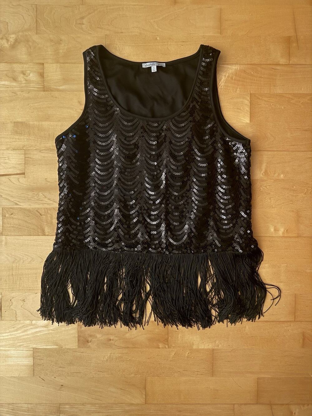 VTG Charlotte Russe Season Black Fringe Y2K Flapper Tank Top M